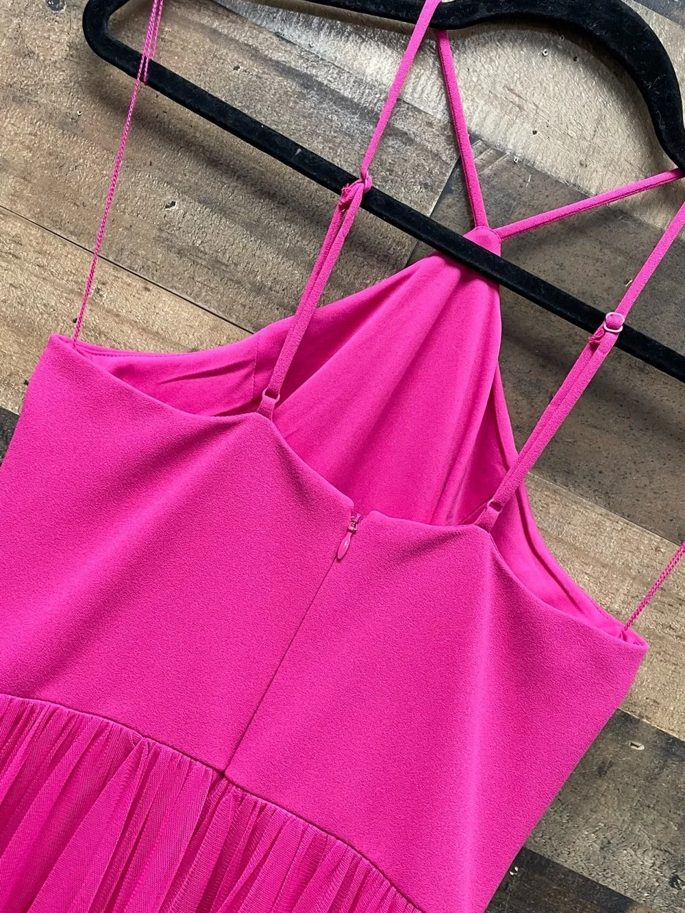 Adrianna Papell Hot Pink Tiered Tulle Spaghetti Strap Dress size 2